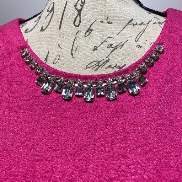 DOUBLJU Ladies Jewel Embellished Textured Peplum Top Pink Size XXL - Picture 4 of 6